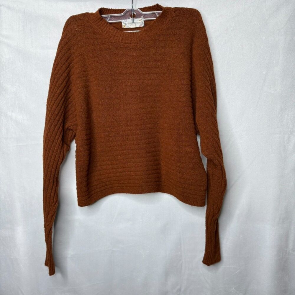 Pink Rose Women's Ribbed Long Sleeve Sweater Rustic Orange Butterscotch , XS